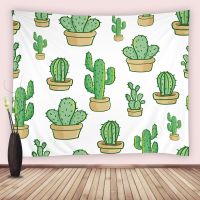 Green Potted Cactus Tapestry Tropical Desert Succulent Plant Wall Hanging Fabric Tapestries Home Decor Dorm Bedroom Living Room