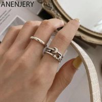 ANENJERY Silver Color Vintage Three-layer Moon Star Thai Silver Color Ring for Women 2022 Minimalist Accessories Gift S-R808