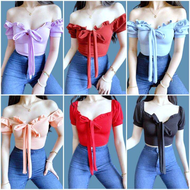 Classy Ruffled Ribbon Crop Top For Women Lazada PH