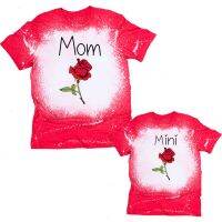 [COD] European and family version parent-child mother-daughter rose letter print tie-dye short-sleeved top T-shirt