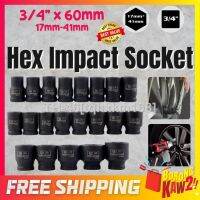 ◎□ 3/4 INCH X 60MM CR-MO Black Hex Impact Socket 17mm to 41mm Wrench Adapter Ratchet Automotive Repair Tools