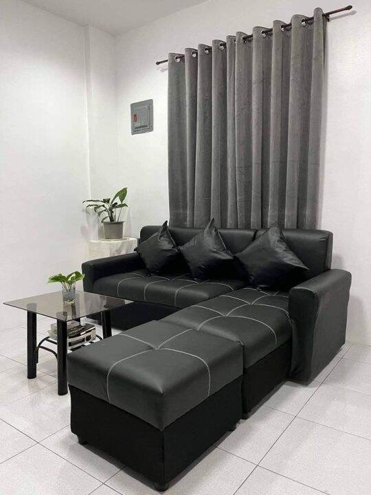 L shape Black leather sofa uratex foam Lazada PH