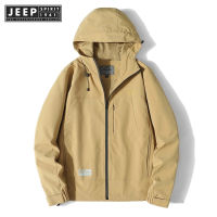 Jeep Spirit 1941 Estd ลำลองของผู้ชายเสื้อแจ็คเก็ตสำหรับกิจกรรมกลางแจ้งแฟชั่นระบายอากาศได้ทนต่อการขีดข่วนทนต่อการสึกหรอและแจ็คเก็ตมีฮู้ดกันน้ำ