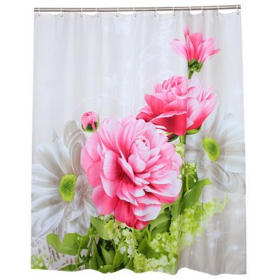 Happy Tree Polyester Red Peony Shower Curtain Thicken Fabric Bathroom Curtain Flower Waterproof Bath Curtain Four Sizes