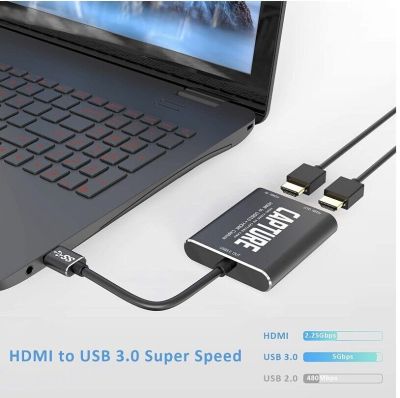 HDMI Video Capture Card, 4K USB 3.0 Capture Card for Live Streaming and Recording, 1080P 60FPS Game Capture Device Work on PS5 PS4 Xbox Nintendo Switch 3ds DSLR OBS with HD Ultra-Low Latency
