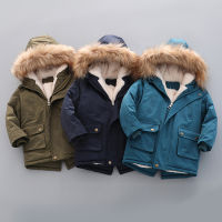 2 3 4 5 6 7 Year Winter Boys Jacket Windbreaker Keep Warm Thicken Fur Collar Girls Coat Hooded Childrens Outerwear Kids Clothes