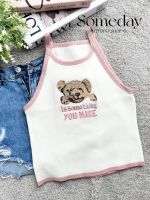 PATTERN.P L020 : Baby Bear Sweet Top เสื้อสายเดี่ยวทรงสวยเนื้อผ้าไหมพรมนุ่ม ลายน้องหมีน่ารักสุดคิ้วท์ ดีเทลสวยตรงเสื้อสีชมพูนม