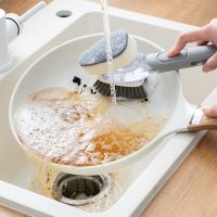 Kitchen Dish Pot Bath Wash Brush Sponge Tiles Washing Refill Liquid Soap Dispenser Scrubber Long Handle Cleaning Tool