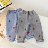 Spring Summer Fall Fashion Girls Jeans Kids Denim Trousers Children Elastic Waist Bottoms Girl Slim Pants Clothing 1-5 years