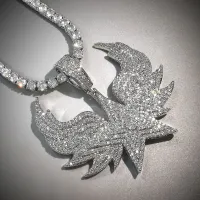 Bling Stars Wings Pendant Hip Hop Necklace With Chain Cubic Zirconia Fashion Rapper Jewelry