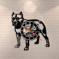 Pitbull Home Wall Decor Decorative Wall Clock Dog Breed Gifts Pitbull Mom Vinyl Record Wall Clock American Bully Mom Retro Clock