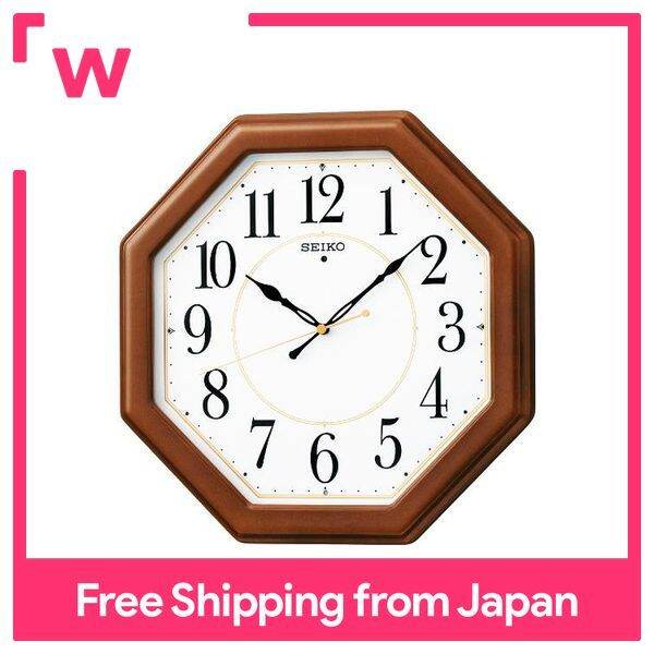 Seiko clock wall clock radio wave analog octagonal wooden frame tea
