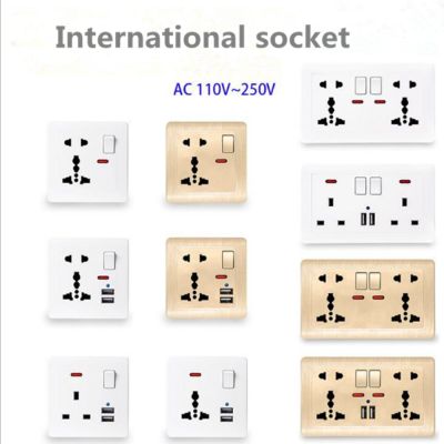 ☽㍿ Wall Power Socket Universal 5 Hole 2.1A Dual Usb Charger Port 146mmx86mm Led Indicator UK EU Standard USB Switch Socket