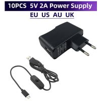 10PCS 5V 2A Power Adapter with Switch Micro USB Charging Cable Power Supply Charger for Raspberry Pi Zero Orange Pi Zero BPI M2