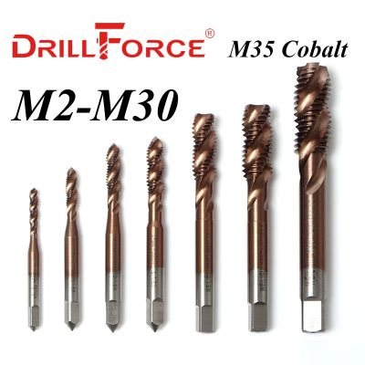 Drillforce โคบอลต์สกรูเกลียวแตะเจาะบิต HSSCO M35เกลียวขลุ่ยเมตริก M2-M30เครื่องก๊อกขวามือสำหรับสแตนเลส