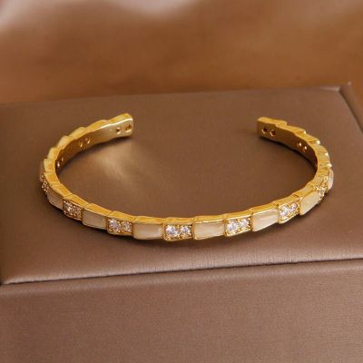 2023 New Design Opal Geometric Open Bangles&amp;bracelets for Women Fashion Brand Jewelry Delicate Zircon Bangles