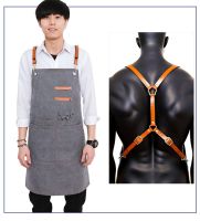 Durable Kitchen Accessories Pocket Cafe Pinafore  Cleaning Baking Work For Barista Hairdresser Overol Canvas Leather Strap Apron Aprons