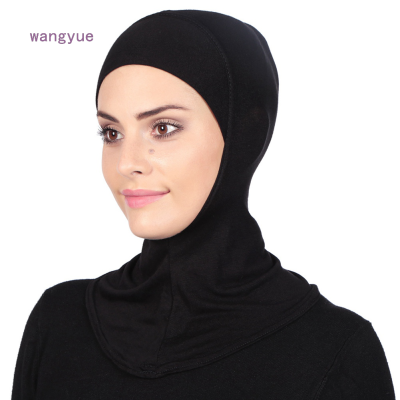 นุ่มมุสลิมคลุมทั้งหมดด้านในHijab Bonnetหมวกผ้าคลุมศีรษะอิสลามคอหมวกไหมพรมอิสลามเครื่องประดับศีรษะผ้าคลุมหน้าและคอ