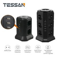 TESSAN สหภาพยุโรปปลั๊กรางปลั๊กไฟทาวเวอร์ที่มี5พอร์ตชาร์จ USB + 12ซ็อกเก็ต2เมตร/6.5Ft สายไฟต่อป้องกันการโอเวอร์โหลดสวิทช์เปิด/ปิด