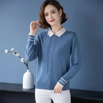 Women's sweater with discount collared shirt underneath