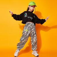 [COD] Childrens Jazz Costume Hip-hop Navel Long-sleeved and Practice Performance Fashion