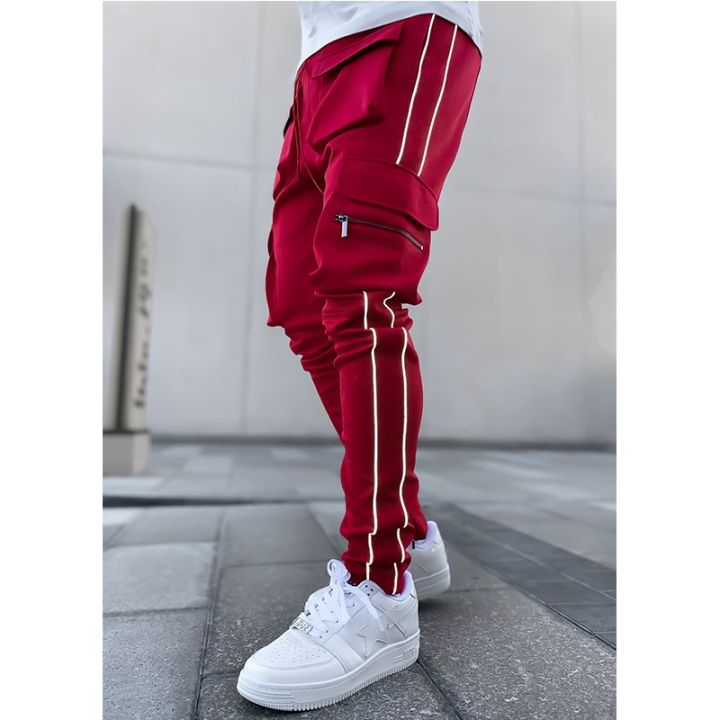spring-and-autumn-cargo-pants-mens-fashion-brand-elastic-multi-bag-reflective-straight-leg-sports-fitness-casual-pants