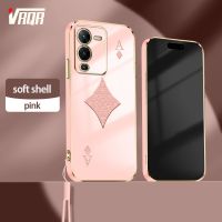 VRQR เคสมือถือชุบโลหะเคสสำหรับ Vivo S12 V23 Pro 5G ฟรีสายคล้องเคสลายโป๊กเกอร์