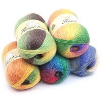 1Pcs 100g/Ball Rainbow Thread Gradient Long Hair Yarn Crochet Shawl Thread Pure Wool Thread Dyed Colorful Soft Warm Yarn