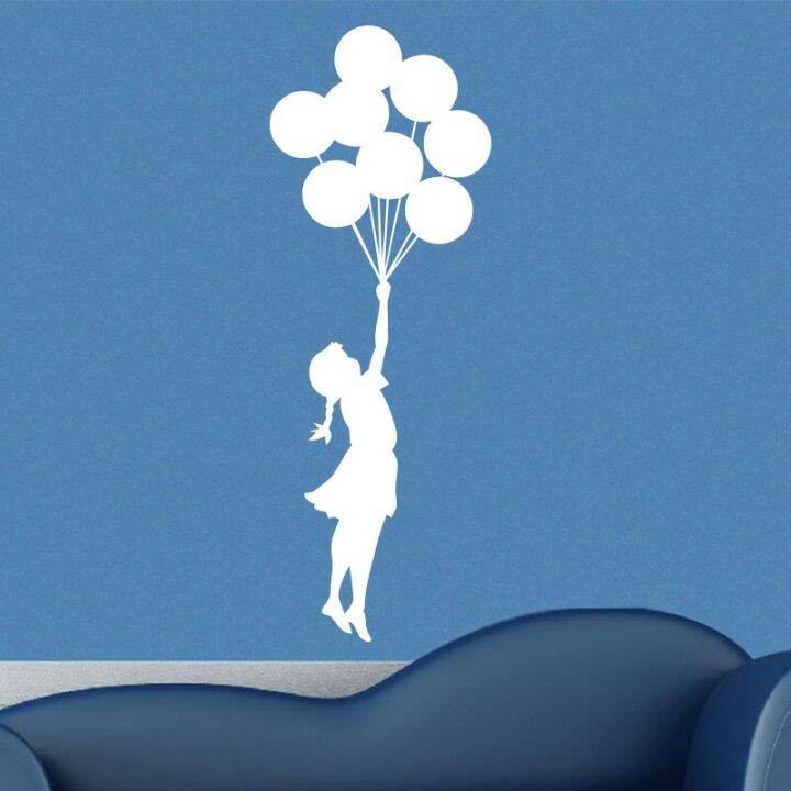 sale-nancarenko1977-art-design-banksy-สติ๊กเกอร์ติดผนัง-flying-balloon-girl-home-decor-ไวนิล-wall-decal-self-adhesive-graffiti-diy-home-decoration