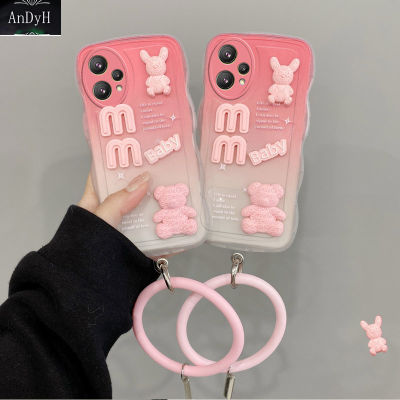 AnDyH New Design For OPPO Realme 9 4G Case 3D Cute Bear+Solid Color Bracelet Fashion Premium Gradient Soft Phone Case Silicone Shockproof Casing Protective Back Cover
