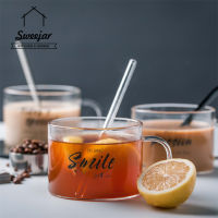 SWEEJAR ถ้วยแก้วพร้อมที่จับความร้อนพิมพ์แก้วสำหรับกาแฟชานมอาหารเช้าข้าวโอ๊ต580Ml