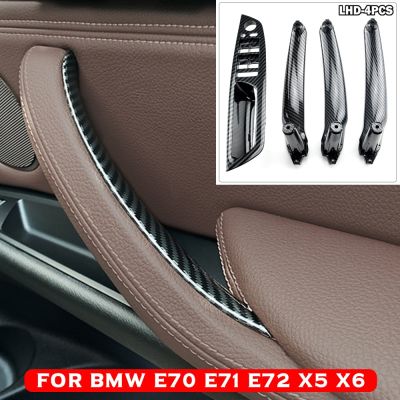 มือจับที่เท้าแขนประตูภายใน ABS รถคาร์บอนไฟเบอร์แผงด้านซ้ายขวาปกสำหรับ BMW E70 E71 X5 X6 2007 - 2012 2013 2014