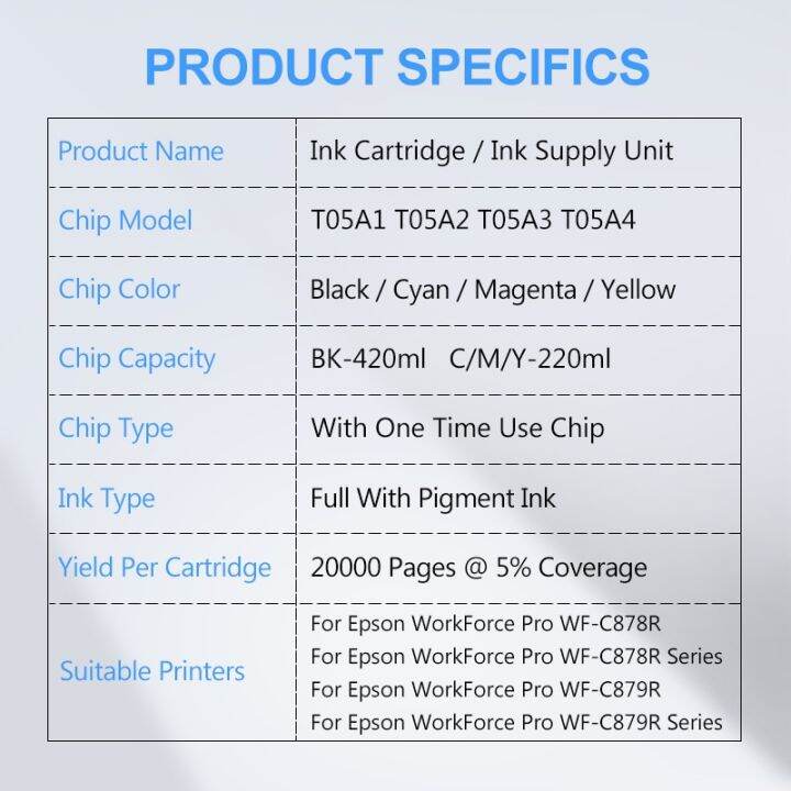 t05a1ตลับหมึก-t05a4-t05a3-t05a2ด้วยหมึกสีสำหรับ-epson-workforce-โปร-wf-c878r-wf-c879r-ถุงหมึกเครื่องพิมพ์-c879r-c878r