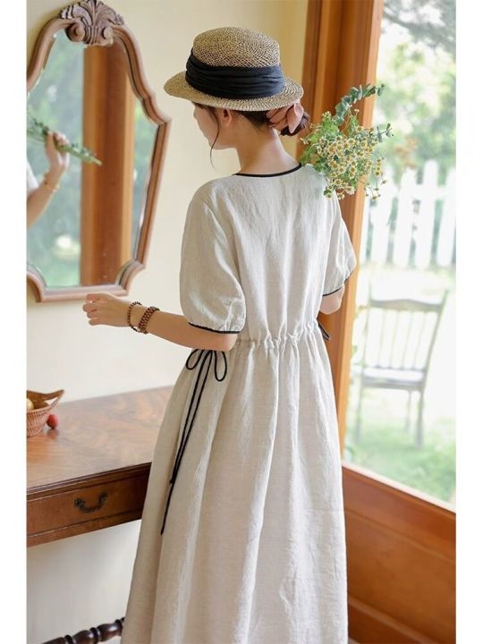 ชุดเดรสลายลูกไม้สีขาวสไตล์ย้อนยุคสำหรับผู้หญิงชุดเดรสแบบมีสายรัดเอว-skirt301t2754
