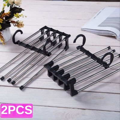 2pcs Retractable Magic Hanger Pant Rack Hnager Stainless Steel Wardrobe Adjustable Trouser Hanger Towel Shelves Closet Organizer Clothes Hangers Pegs