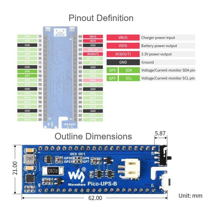 waveshare-ups-module-b-for-raspberry-pi-pico-board-uninterruptible-power-supply-monitoring-battery-via-i2c-bus-stackable-design