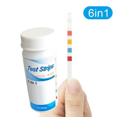 50pcs 6 In1 Swimming Pool Test Paper Residual Chlorine PH Value Alkalinity Hardness Test Strips Inspection Tools