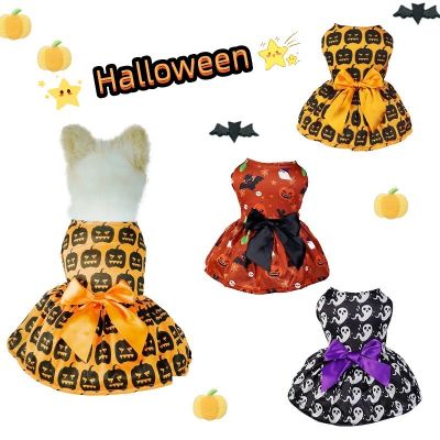 Halloween Pet Dog Dress Cute Print Cat Dress Fancy Cosplay Costume Pet Clothes Big Bow Dog Princess Skirt Chihuahua Dog Clothes Dresses