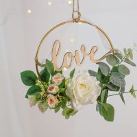 Cilected Nordic Metal Iron Ring Wall Hanging Garland Rose Artificial Flower Hanging Wreaths Bridesmaids Wedding Decoration