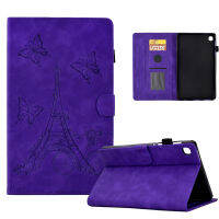 Eiffel Tower Motif Embossed เคสหนังสำหรับ Samsung Galaxy Tab A 8.0 2019 SM-T295 SM-T290 SM-T297สีทึบ Anti-Crack ฝาครอบ Bracket ปลอก