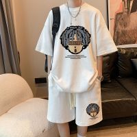 【Hot Sale】 Waffle suit high school boys short-sleeved t-shirt loose version summer two-piece set