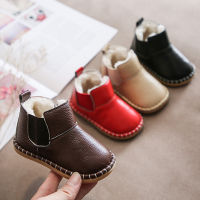 Kids Snow Boots Winter Warm Solid Color Girls Leather Shoes Plush Thicken Boys Sneakers Toddler Shoes First Walkers SOH022