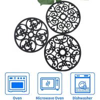 แผ่นรองโต๊ะในครัวสามขาแบบกลวงทรงกลมทำจากซิลิโคนแผ่นรองหม้อลายดอกไม้กันลื่นของตกแต่งทนความร้อนได้แผ่นโต๊ะในครัวกันลื่น
