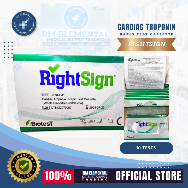 Troponin I Test Cassette (10 Test) RightSign (Whole Blood/Serum/Plasma ...