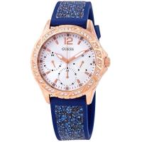 นาฬิกาข้อมือผู้หญิง GUESS Swirl White Dial Blue Silicone Strap Ladies Watch W1096L4