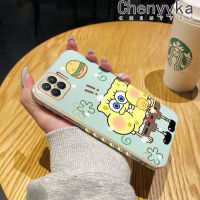 เคส4F Chenyyyka สำหรับ OPPO A93 2020 F17 Pro Reno 4 Lite Reno ลายการ์ตูนน่ารักลายสพันชบ็อบสแควร์แพนท์ใหม่กรอบสี่เหลี่ยมชุบซิลิก้าเจลนิ่มกันกระแทกฝาครอบป้องกันเคสมือถือ