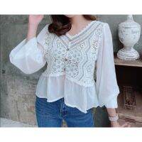 ?เสื้อถักนิตติ้ง​ ลายถักเต็ม​ตัว แขนผ้าชิฟฟ่อ​น​ทรงสวย?