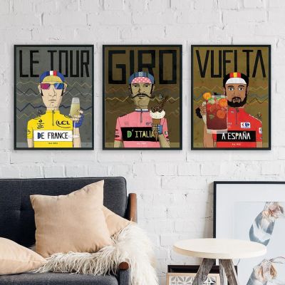 ✐ การแข่งขันขี่จักรยานโปสเตอร์ Grand Cycling Tours France Italia Espana ภาพวาดผ้าใบพิมพ์จักรยานภาพผนังศิลปะสำหรับตกแต่งบ้าน