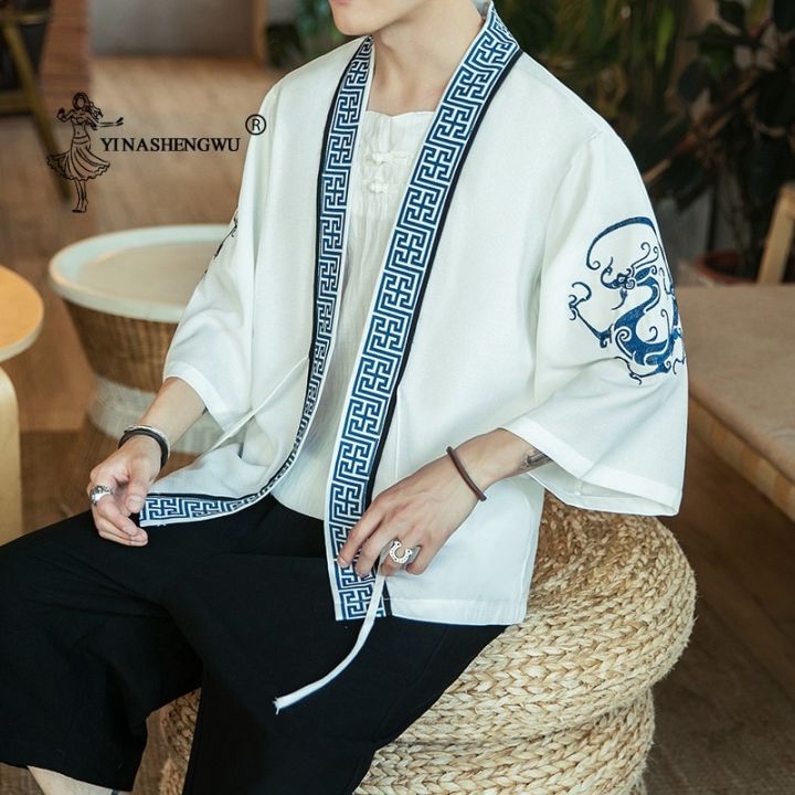 เสื้อกิโมโนญี่ปุ่นแบบดั้งเดิม-yukata-เสื้อเสื้อคาร์ดิแกน-kimono-ชายหาดเอเชียบางเสื้อกิโมโนญี่ปุ่นแฟชั่นชายลำลอง