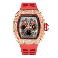 ZZOOI PINTIME Casual Sport Watch For Man Brand Luxury Chronograph Male Watches With Diamond Luminous Quartz Silicone Strap Wristwatch